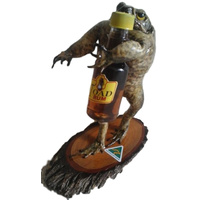 Cane Toad on Stand With Rum Bottle