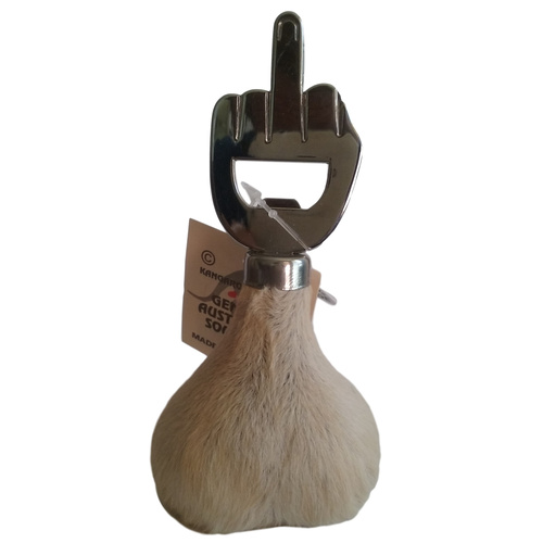 One-Finger Salute Kangaroo Scrotum Bottle Opener